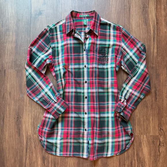 Lauren Ralph Lauren Plaid Button-Down Shirt Embroidered Crest Women’s Large - Picture 3 of 6